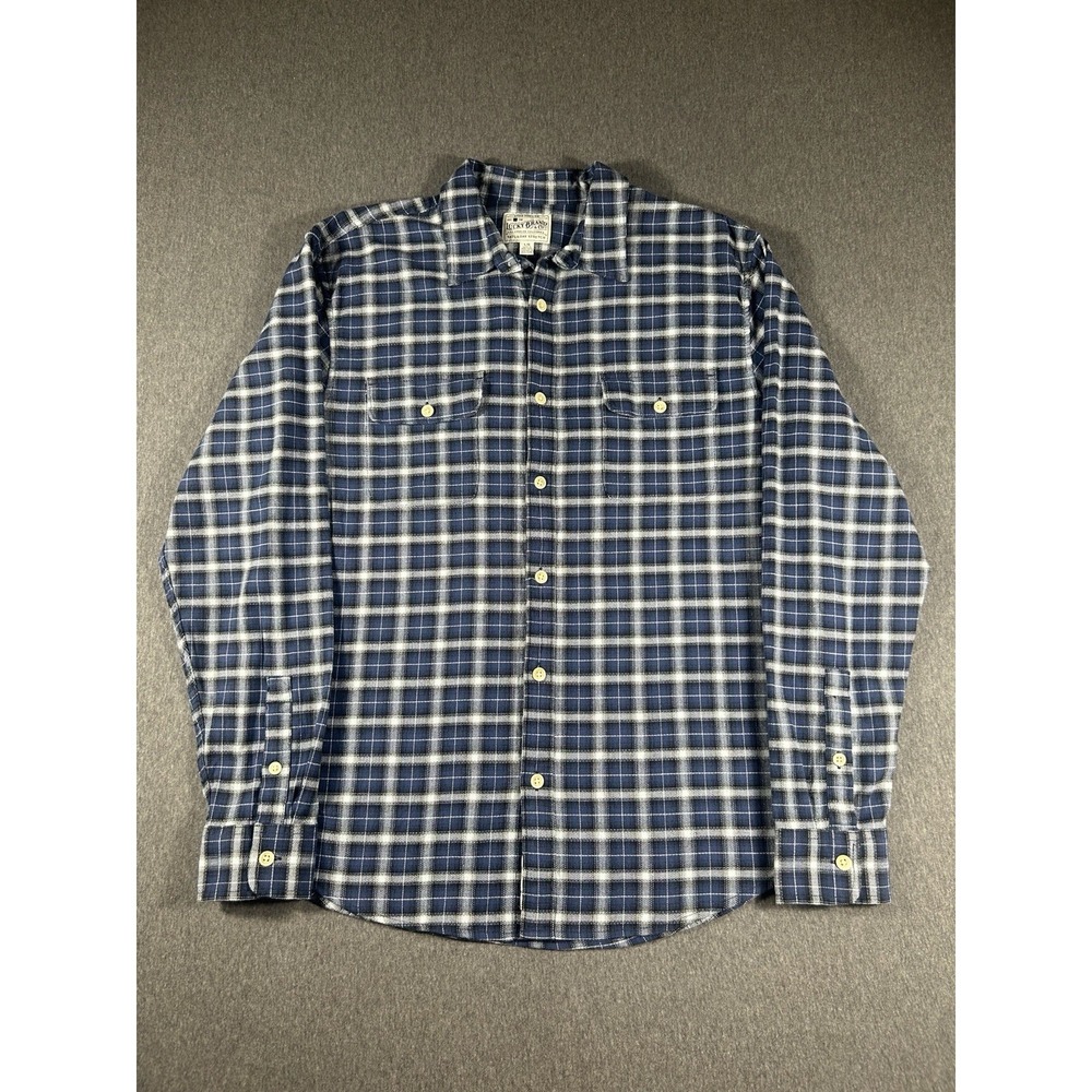 Lucky Brand Men's Large Blue Plaid Saturday Stretch Long Sleeve Flannel Shirt L